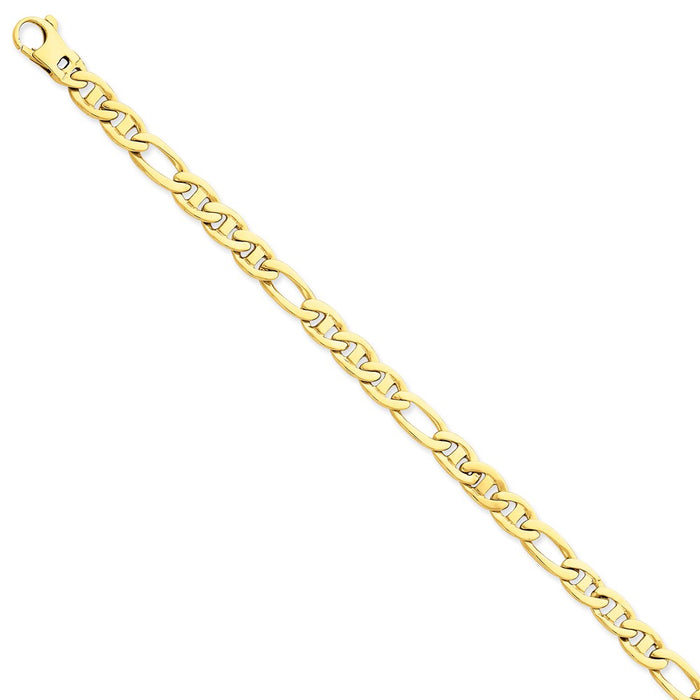 Million Charms 14k Yellow Gold 6.5mm 8.25mm Solid Hand-Polished 3 & 1 Flat Anchor Bracelet, Chain Length: 8.25 inches