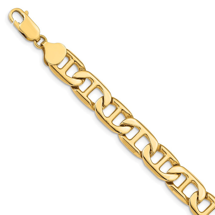 Million Charms 14k Yellow Gold 8.75mm Solid Hand-Polished Anchor Link Bracelet, Chain Length: 7 inches