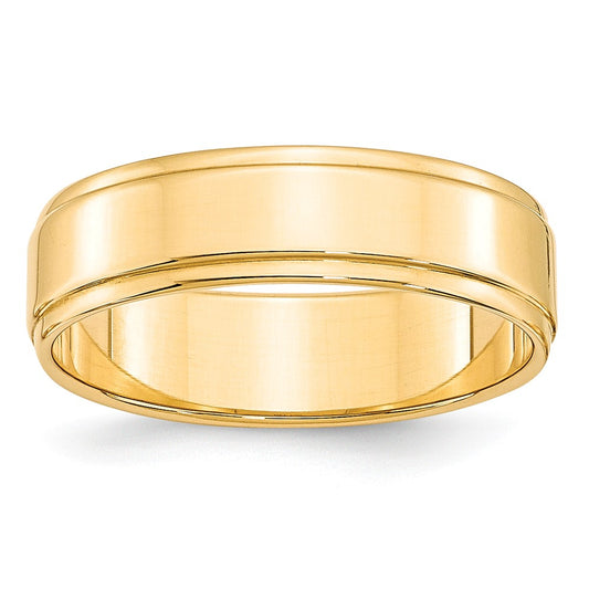 14k Yellow Gold 6mm Flat with Step Edge Wedding Band Size 9.5
