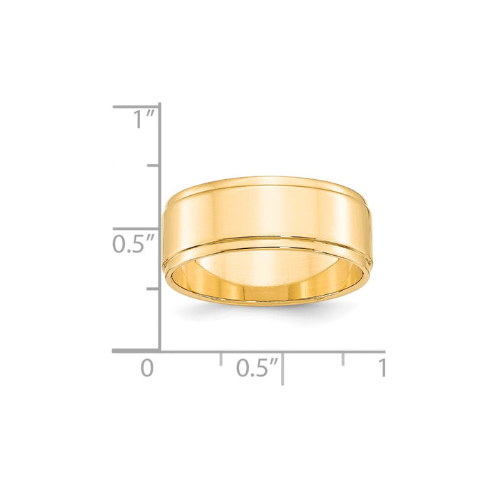 14k Yellow Gold 8mm Flat with Step Edge Wedding Band Size 9.5