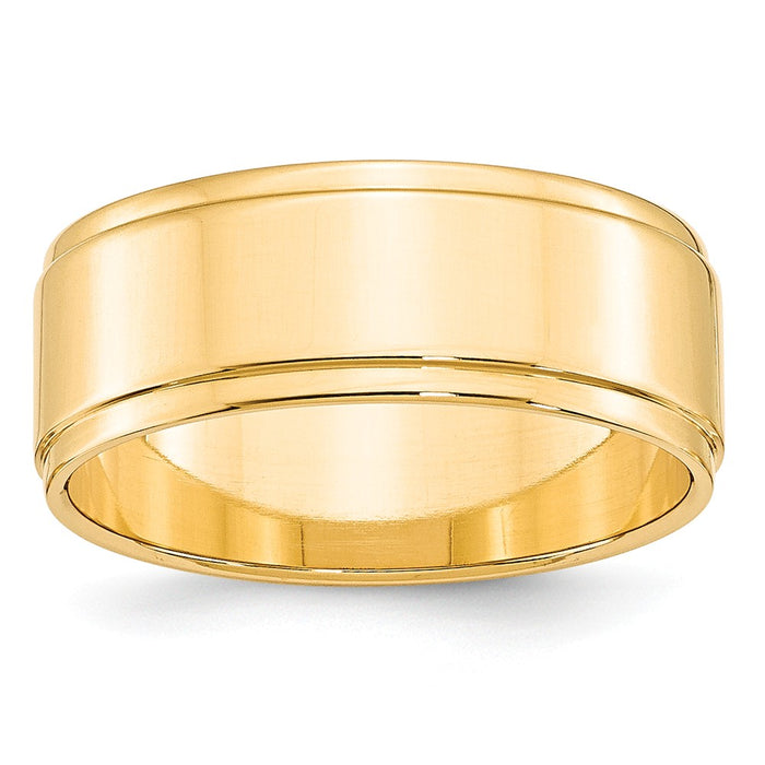 14k Yellow Gold 8mm Flat with Step Edge Wedding Band Size 13.5