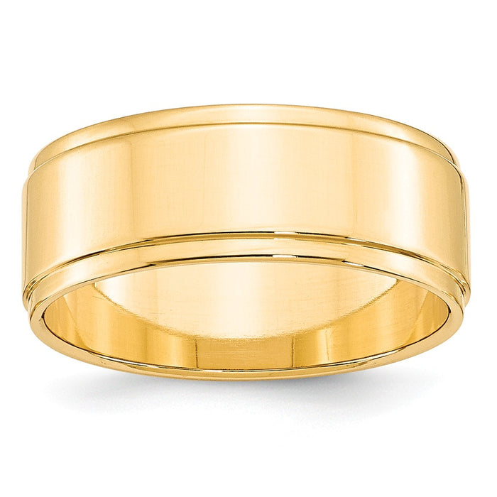 14k Yellow Gold 8mm Flat with Step Edge Wedding Band Size 9
