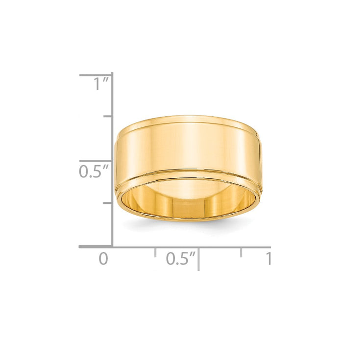 14k Yellow Gold 10mm Flat with Step Edge Wedding Band Size 13