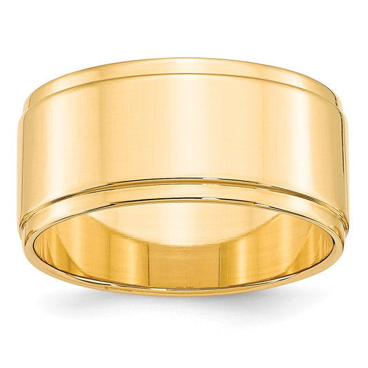 14k Yellow Gold 10mm Flat with Step Edge Wedding Band Size 9.5