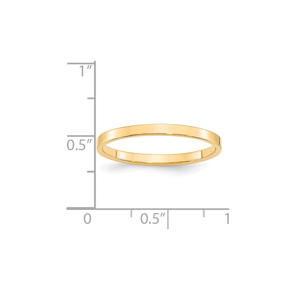 14k Yellow Gold 2mm LTW Flat Wedding Band Size 8