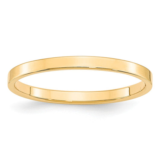 14k Yellow Gold 2mm LTW Flat Wedding Band Size 10
