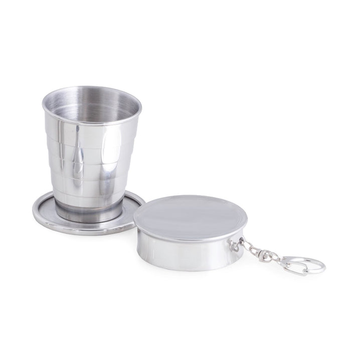 Occasion Gallery Silver Color Stainless Steel 2 oz. Collapsible Cup with Attaching Ring. 2 L x 2 W x 2.25 H in.