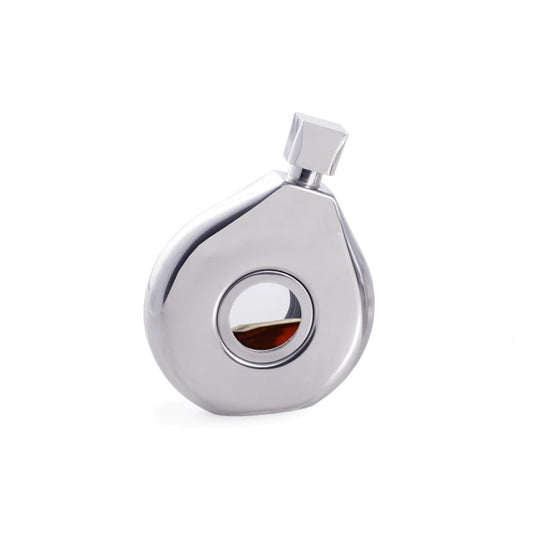Occasion Gallery Silver Color 4 1/2 oz. Stainless Steel Mirror Finish Flask with a Glass Center. 3.65 L x 0.75 W x 4.75 H in.