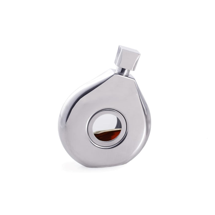 Occasion Gallery Silver Color 4 1/2 oz. Stainless Steel Mirror Finish Flask with a Glass Center. 3.65 L x 0.75 W x 4.75 H in.