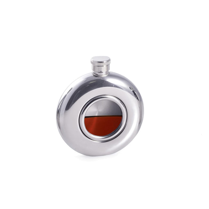 Occasion Gallery Silver Color 5 oz. Stainless Steel Mirror Finish Flask with Glass Center. 3.5 L x 1 W x 4 H in.