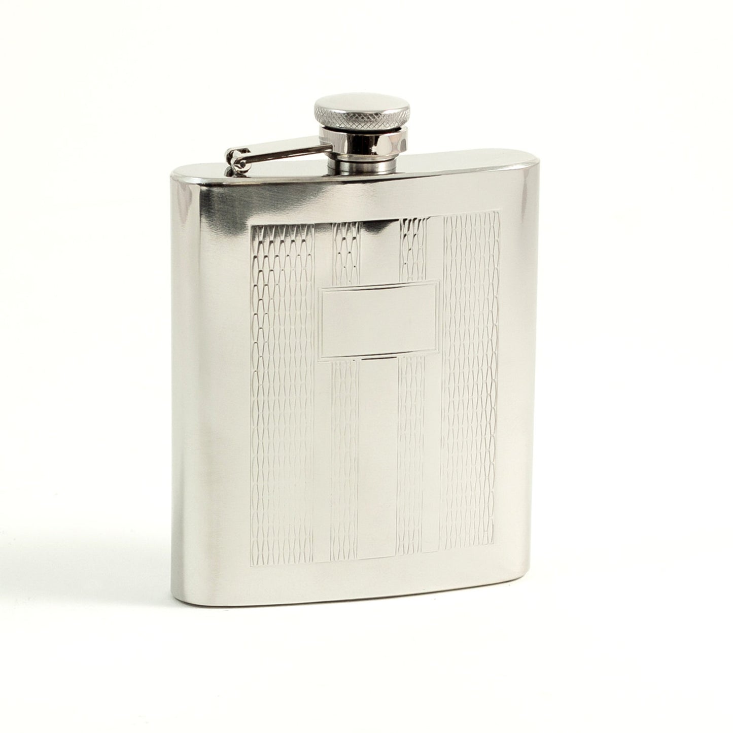 Occasion Gallery Silver Color 7 oz. Stainless Steel Mirror Finish Weave Design Flask with Captive Cap and Durable Rubber Seal. 3.75 L x 0.75 W x 5.25 H in.