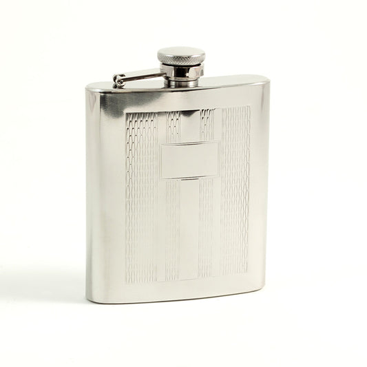 Occasion Gallery Silver Color 7 oz. Stainless Steel Mirror Finish Weave Design Flask with Captive Cap and Durable Rubber Seal. 3.75 L x 0.75 W x 5.25 H in.