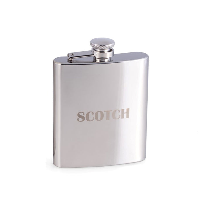 Occasion Gallery Silver Color 7 oz. Stainless Steel Mirror Finish "Scotch" Flask with Captive Cap and Durable Rubber Seal. 3.75 L x 0.75 W x 5.25 H in.