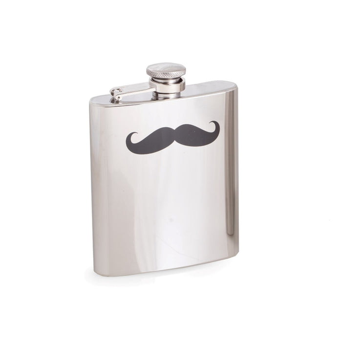 Occasion Gallery Silver Color 7 oz. Stainless Steel Mirror Finish "Moustache" Flask with Captive Cap and Durable Rubber Seal. 3.75 L x 0.75 W x 5.25 H in.