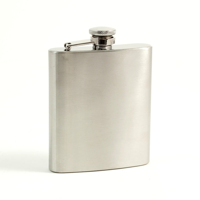Occasion Gallery Silver Color 7 oz. Stainless Steel Flask in a Satin Finish with Captive Cap and Durable Rubber Seal. 3.75 L x 0.75 W x 5.25 H in.