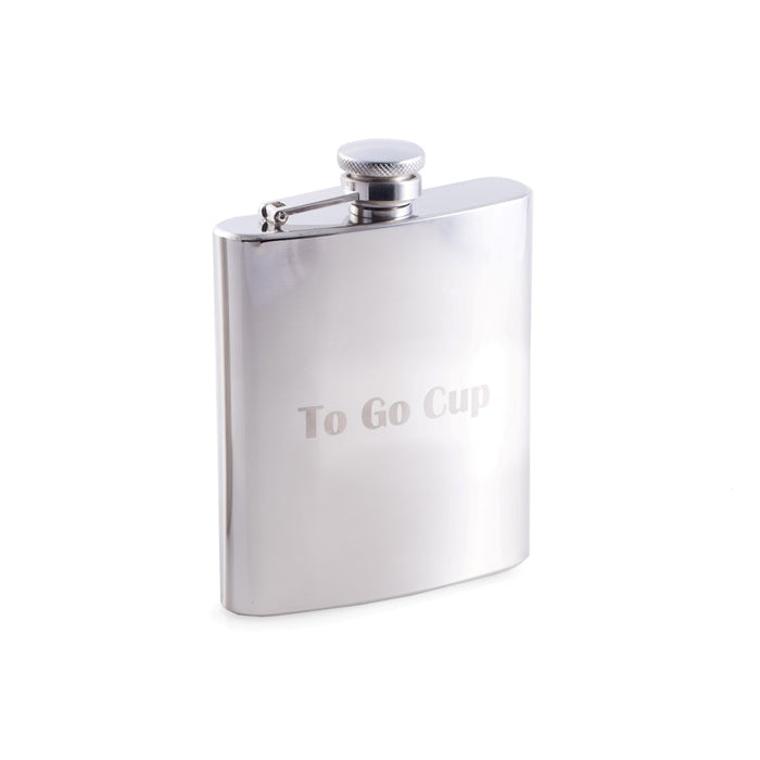 Occasion Gallery Silver Color 7 oz. Stainless Steel Mirror Finish "To Go Cup." Flask with Captive Cap and Durable Rubber Seal. 3.75 L x 0.75 W x 5.25 H in.