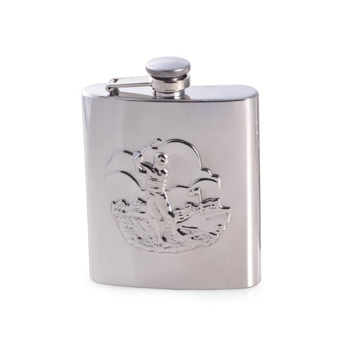 Occasion Gallery Silver Color 8 oz. Stainless Steel "Golfer" Flask with Captive Cap and Durable Rubber Seal. 3.75 L x 0.75 W x 5.25 H in.