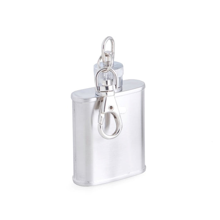Occasion Gallery Silver Color 1 oz. Stainless Steel Flask in a Satin Finish with Attaching Ring. 1.75 L x 0.25 W x 3 H in.
