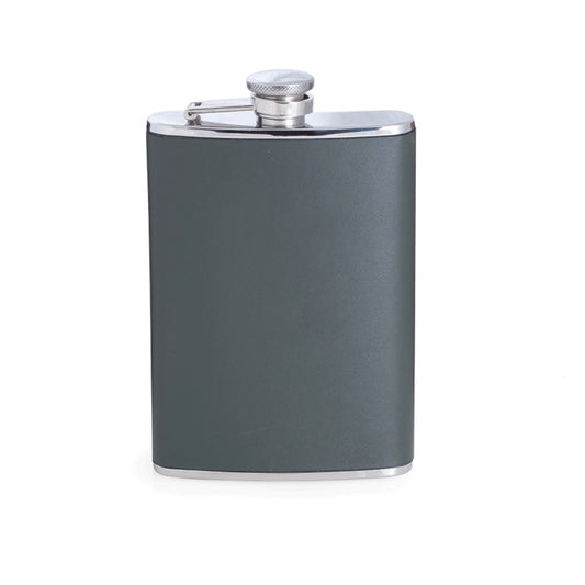 Occasion Gallery Forest Green/Silver Color 8 oz. Stainless Steel Forest Green Leather Flask with Captive Cap and Durable Rubber Seal. 3.5 L x 0.75 W x 6 H in.