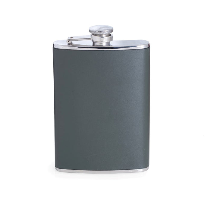 Occasion Gallery Forest Green/Silver Color 8 oz. Stainless Steel Forest Green Leather Flask with Captive Cap and Durable Rubber Seal. 3.5 L x 0.75 W x 6 H in.