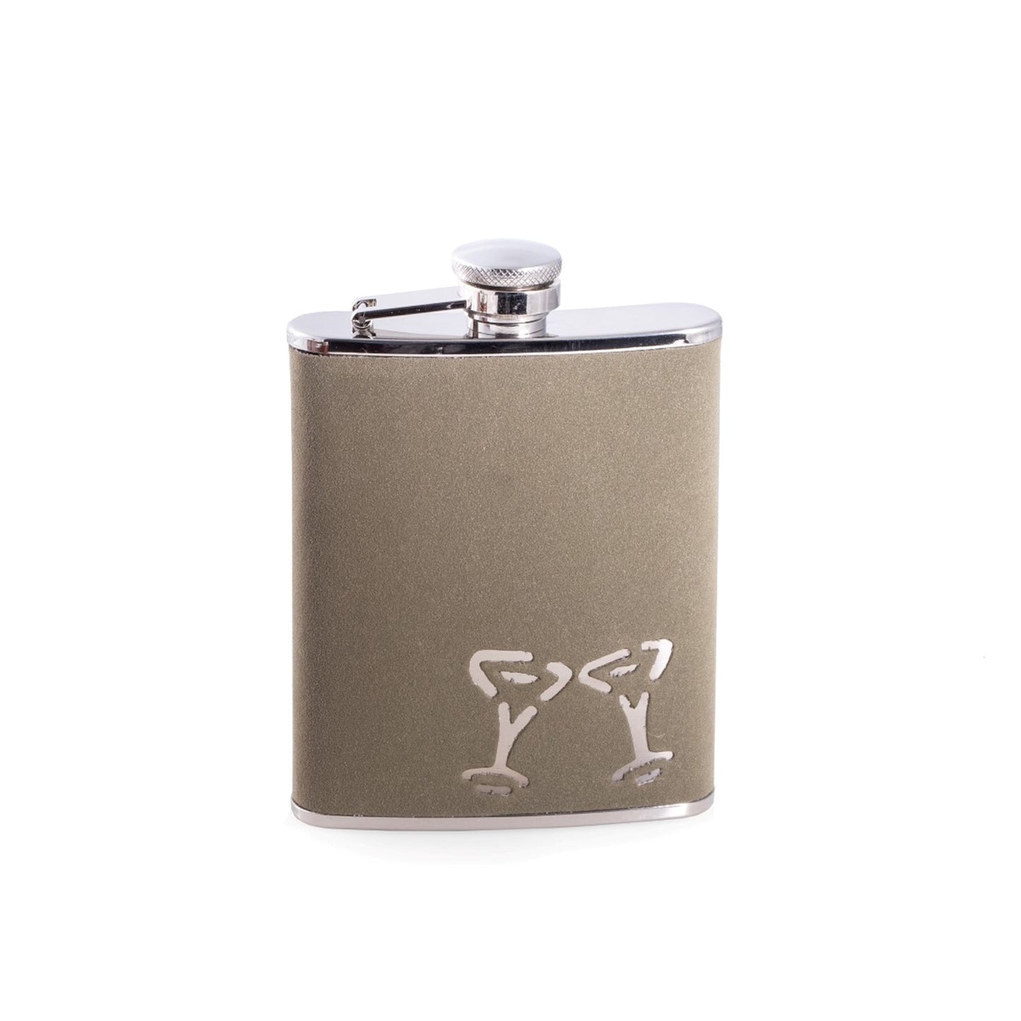 Occasion Gallery Green/Silver Color 6 oz. Stainless Steel Green Leatherette "Martini Glass" Flask with Captive Cap and Durable Rubber Seal. 3.75 L x 5.35 W x 1 H in.