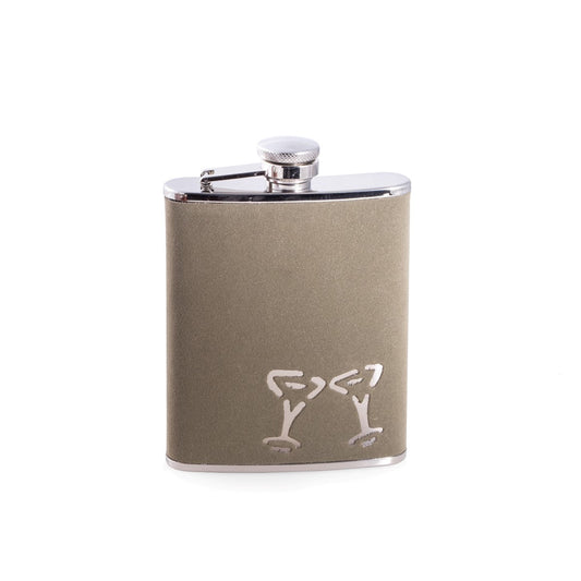 Occasion Gallery Green/Silver Color 6 oz. Stainless Steel Green Leatherette "Martini Glass" Flask with Captive Cap and Durable Rubber Seal. 3.75 L x 5.35 W x 1 H in.