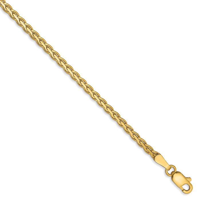 Million Charms 14k Yellow Gold 2.5mm Flat Wheat Chain, Chain Length: 7 inches