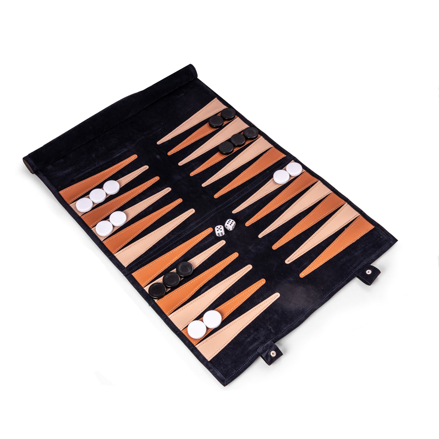 Occasion Gallery Navy Color Navy suede roll-up backgammon travel set with playing pieces included  24 L x 1.5 W x 16.75 H in.