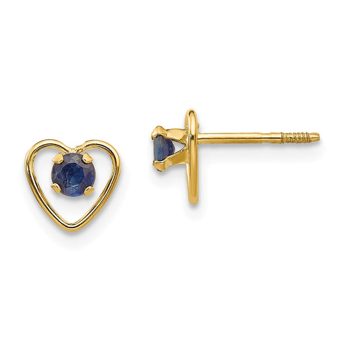 14k Yellow Gold Madi K 3mm Sapphire Birthstone Heart Earrings, 6mm x 6mm