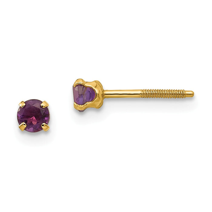 14k Yellow Gold Madi K 3mm Amethyst Earrings, 6mm x 6mm