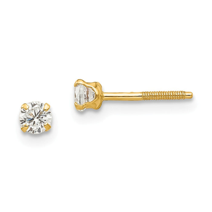 14k Yellow Gold Madi K 3mm white zircon Earrings, 6mm x 6mm