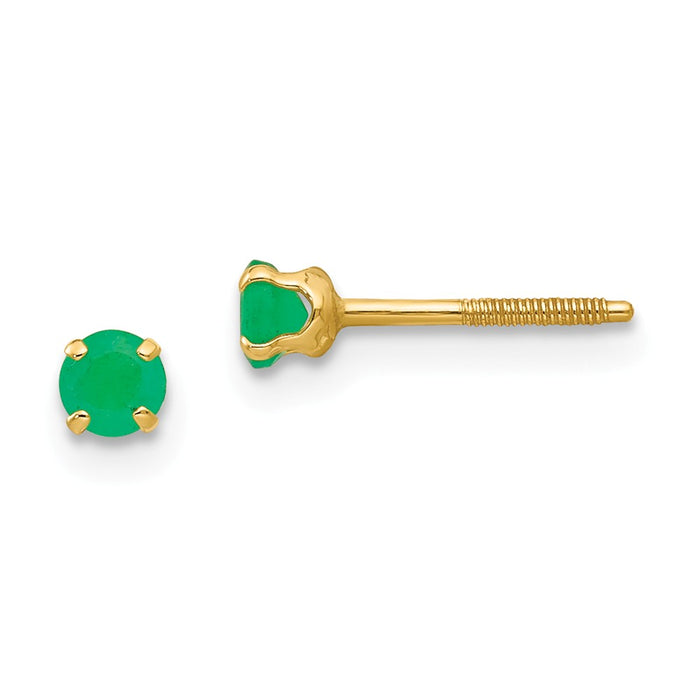 14k Yellow Gold Madi K 3mm Emerald Earrings, 3mm x 3mm