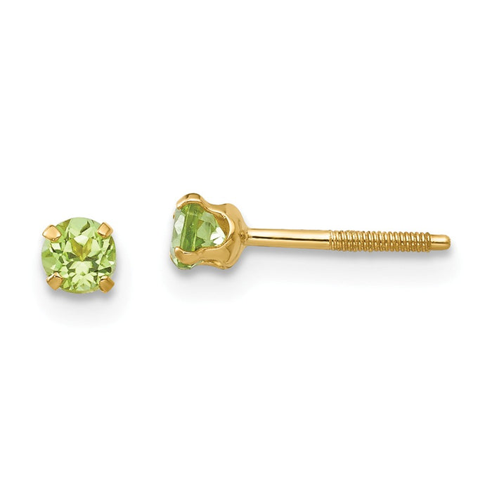 14k Yellow Gold Madi K 3mm Peridot Earrings, 6mm x 6mm