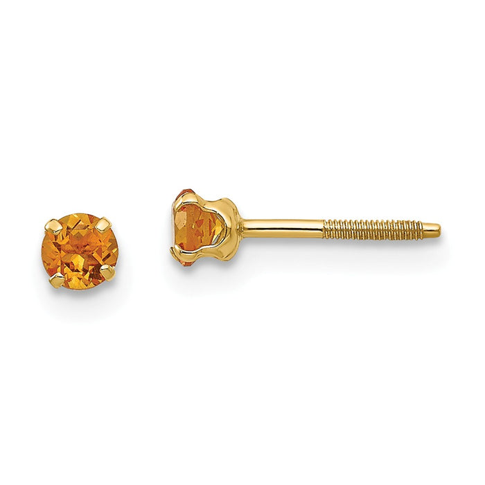 14k Yellow Gold Madi K 3mm Citrine Birthstone Earrings, 6mm x 6mm