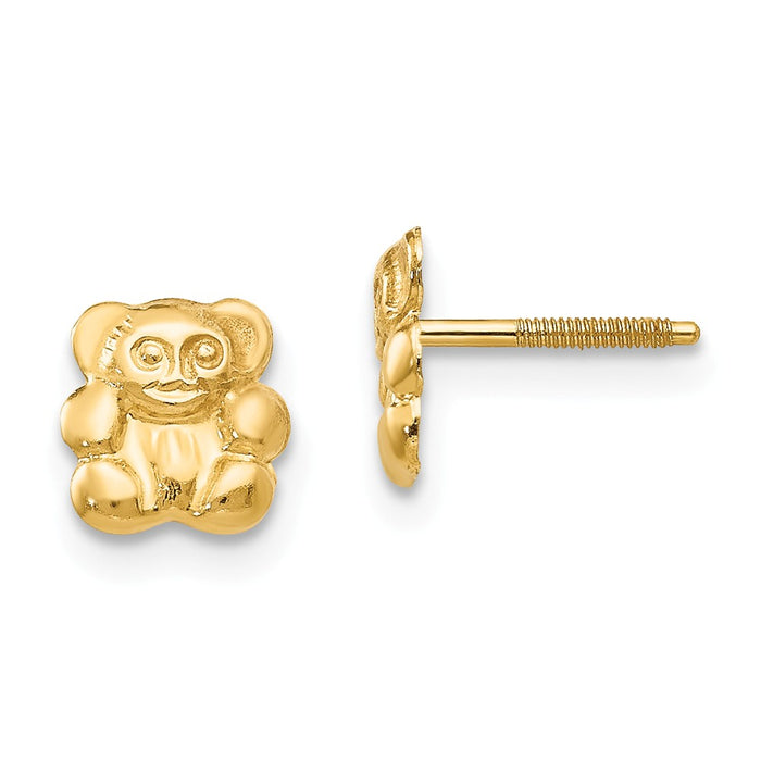 14k Yellow Gold Madi K Teddy Bear Screwback Earrings, 6mm x 6mm