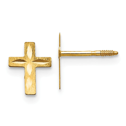 14k Yellow Gold Madi K Diamond-cut Cross Earrings, 8mm x 5mm