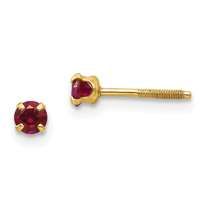 14k Yellow Gold Madi K 3mm Synthetic Garnet Earrings, 3mm x 3mm