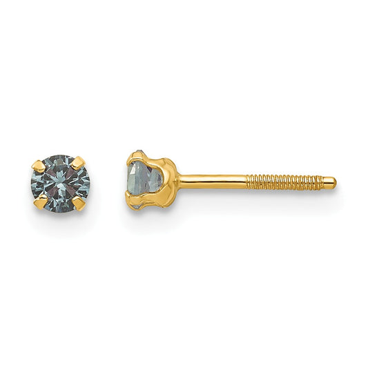 14k Yellow Gold Madi K 3mm Synthetic Birthstone Earrings, 3mm x 3mm