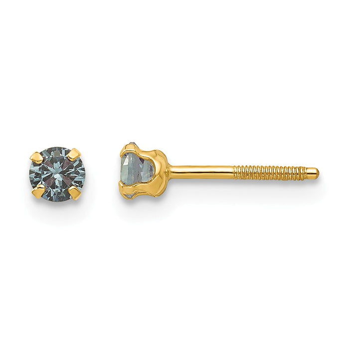 14k Yellow Gold Madi K 3mm Synthetic Birthstone Earrings, 3mm x 3mm