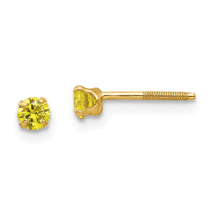 14k Yellow Gold Madi K 3mm Synthetic Citrine Earrings, 3mm x 3mm