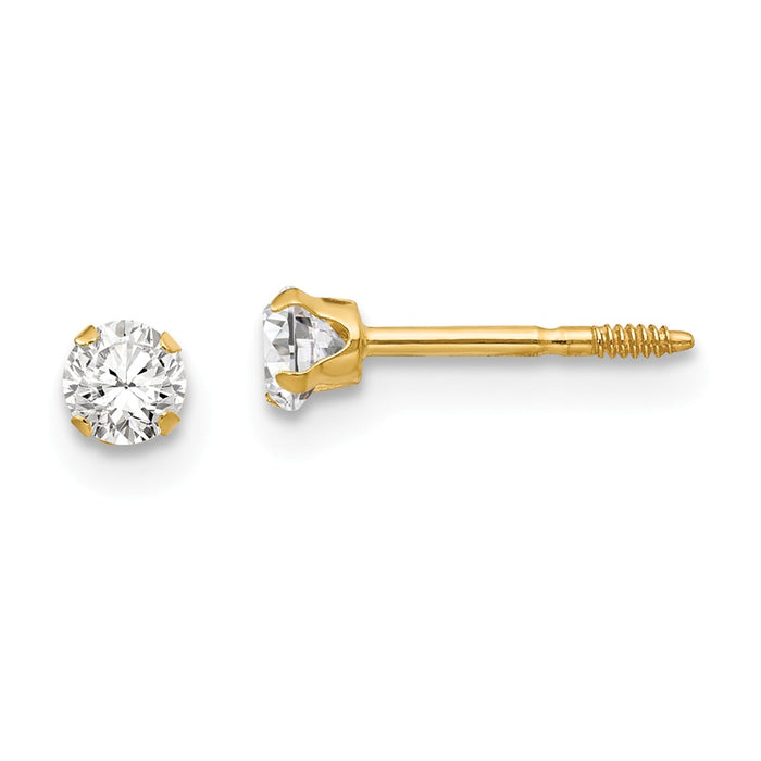 14k Yellow Gold Madi K 3mm Cubic Zirconia ( CZ ) Earrings, 3mm x 3mm