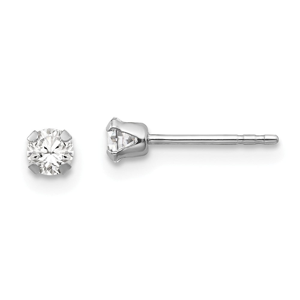 14k White Gold Madi K 3MM Cubic Zirconia ( CZ ) Earrings, 3mm x 3mm