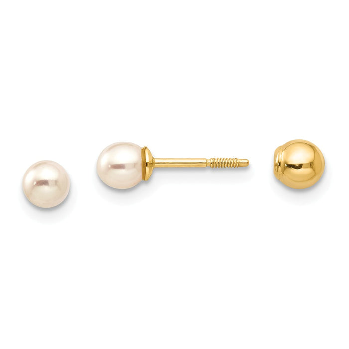 14k Yellow Gold Madi K Reversible 3.75-4mm Freshwater Cultured Pearl & Gold Ball Earrings, 4mm x 4mm