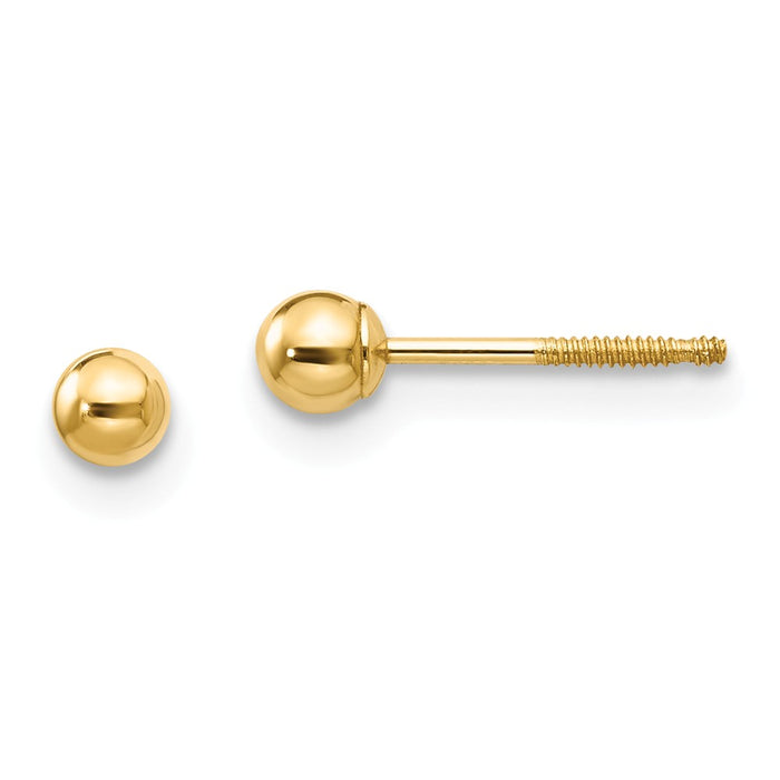 14k Yellow Gold Madi K 3mm Ball Screwback Earrings, 3mm x 3mm