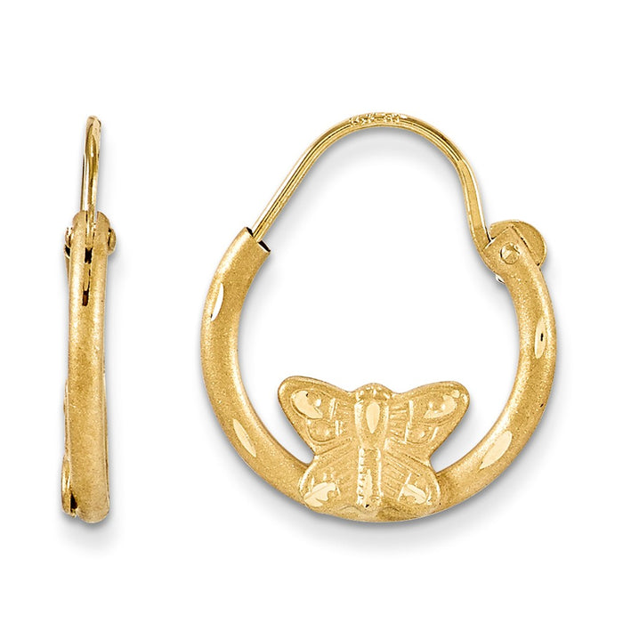 14k Yellow Gold Madi K Wire Diamond-cut Butterfly Hoop Earrings, 13mm x 12mm