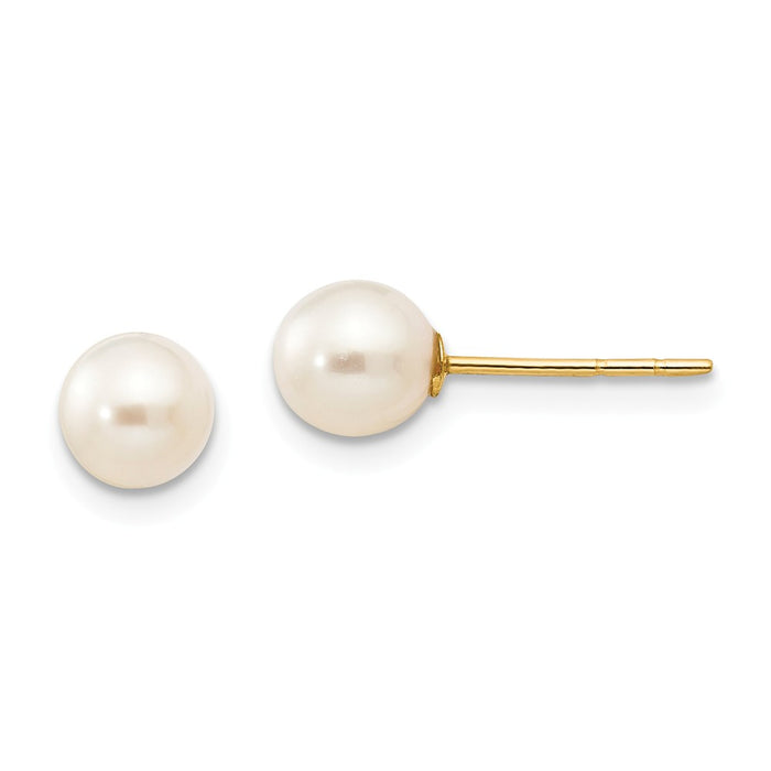 14k Yellow Gold Madi K 5-6mm White Near Round Freshwater Cultured Pearl Post Earrings, 5mm x 5mm
