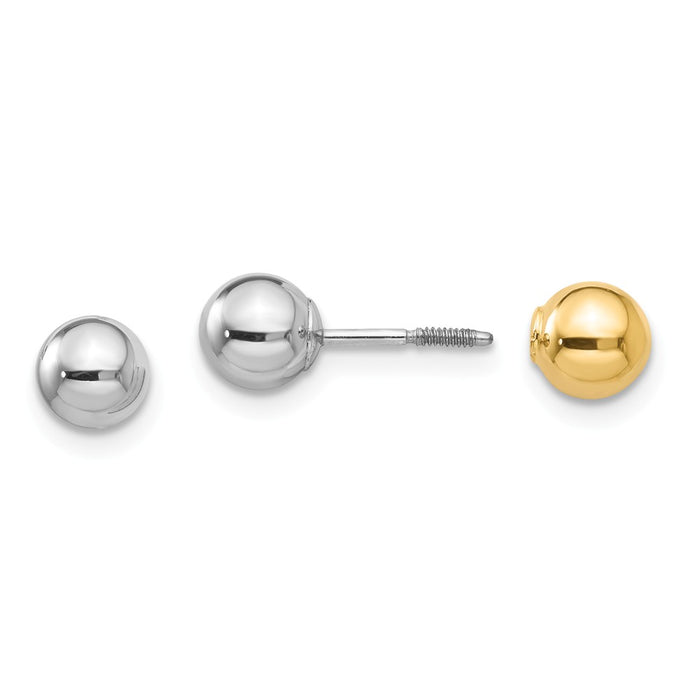 14k Madi K Two-tone Reversible 5mm Ball Screw Earrings, 5mm x 5mm