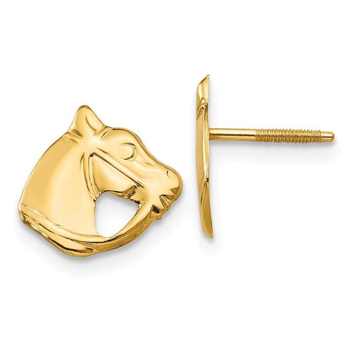 14k Yellow Gold Madi K Horse Head Earrings, 8mm x 10mm