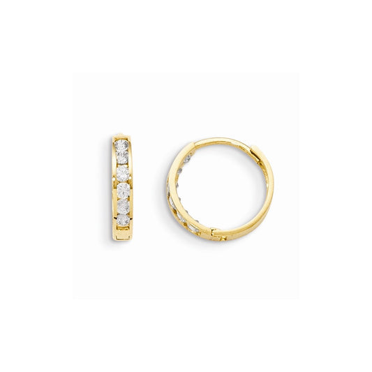 14k Yellow Gold Madi K Cubic Zirconia ( CZ ) Hinged Hoop Earrings, 11.4mm x 11.4mm