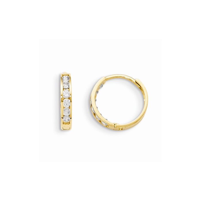 14k Yellow Gold Madi K Cubic Zirconia ( CZ ) Hinged Hoop Earrings, 11.4mm x 11.4mm